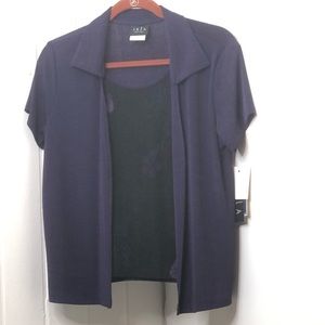 JKLA Petite Large Short Sleeve All in One Blouse with Purple & Black Color Top